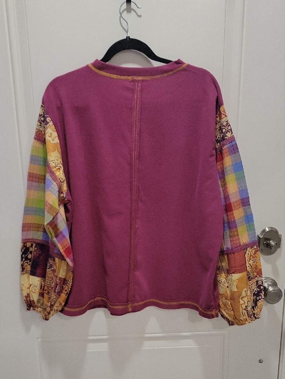 easel Patchwork-Sleeve Pullover Top - Picture 6 of 9
